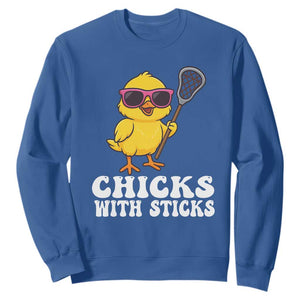 Funny Lax Girl Sweatshirt Chicks With Sticks Lacrosse Shooter TS11 Royal Blue Print Your Wear