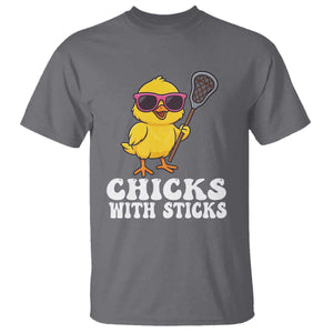 Funny Lax Girl T Shirt Chicks With Sticks Lacrosse Shooter TS11 Charcoal Print Your Wear