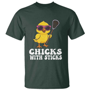 Funny Lax Girl T Shirt Chicks With Sticks Lacrosse Shooter TS11 Dark Forest Green Print Your Wear