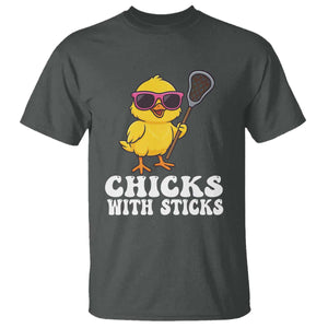 Funny Lax Girl T Shirt Chicks With Sticks Lacrosse Shooter TS11 Dark Heather Print Your Wear