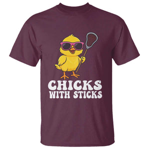 Funny Lax Girl T Shirt Chicks With Sticks Lacrosse Shooter TS11 Maroon Print Your Wear
