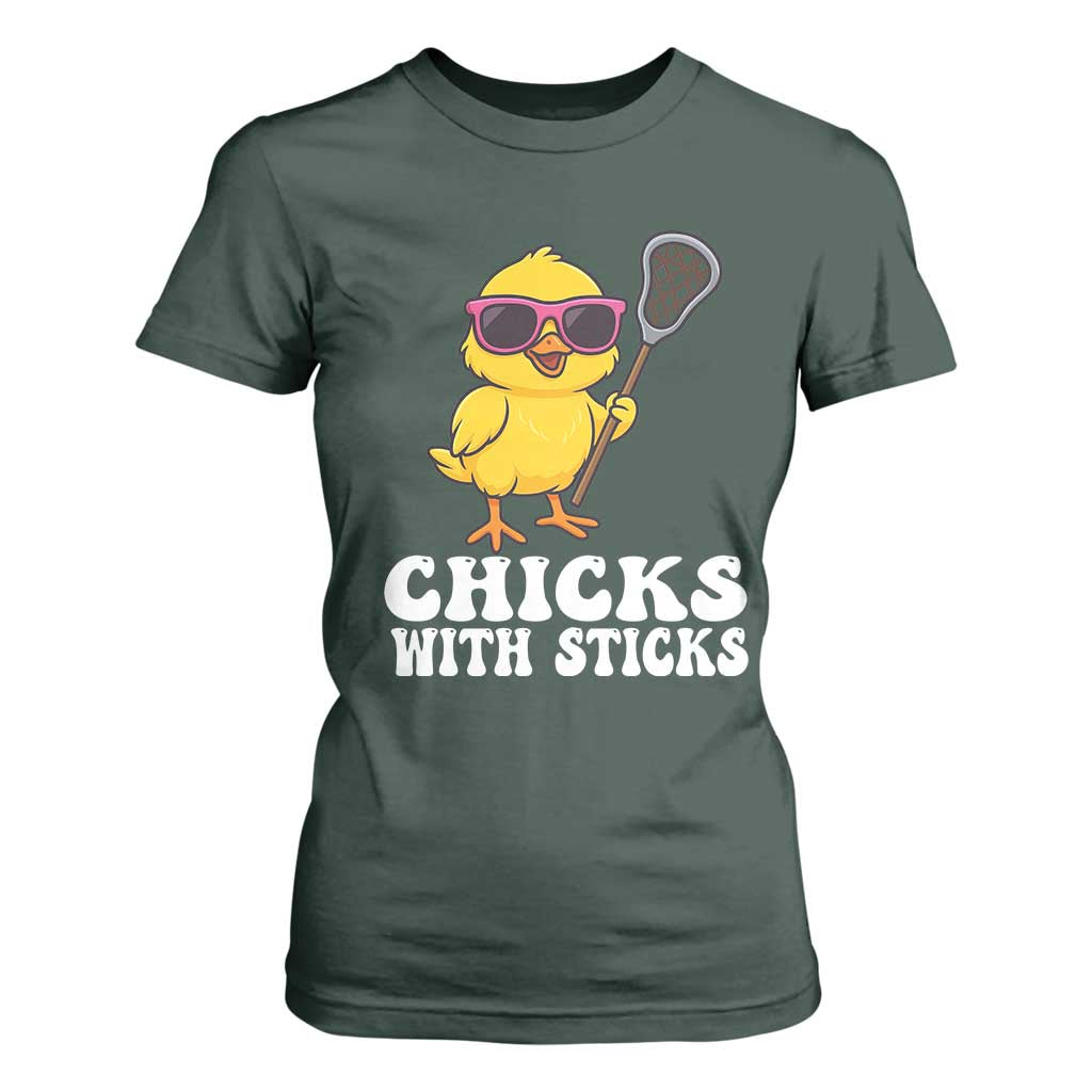 Funny Lax Girl T Shirt For Women Chicks With Sticks Lacrosse Shooter TS11 Dark Forest Green Print Your Wear