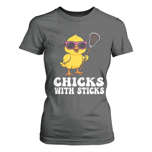 Funny Lax Girl T Shirt For Women Chicks With Sticks Lacrosse Shooter TS11 Dark Heather Print Your Wear