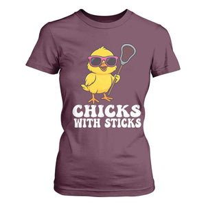 Funny Lax Girl T Shirt For Women Chicks With Sticks Lacrosse Shooter TS11 Maroon Print Your Wear