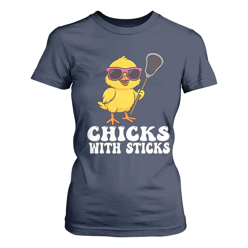 Funny Lax Girl T Shirt For Women Chicks With Sticks Lacrosse Shooter TS11 Navy Print Your Wear