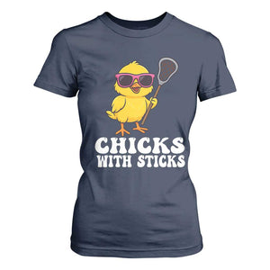Funny Lax Girl T Shirt For Women Chicks With Sticks Lacrosse Shooter TS11 Navy Print Your Wear