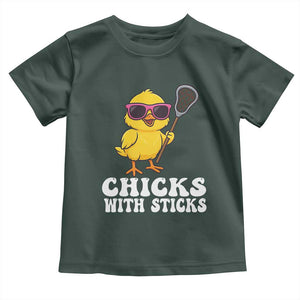 Funny Lax Girl Toddler T Shirt Chicks With Sticks Lacrosse Shooter TS11 Dark Forest Green Print Your Wear