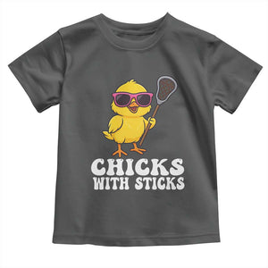 Funny Lax Girl Toddler T Shirt Chicks With Sticks Lacrosse Shooter TS11 Dark Heather Print Your Wear