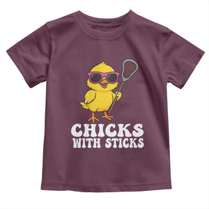 Funny Lax Girl Toddler T Shirt Chicks With Sticks Lacrosse Shooter TS11 Maroon Print Your Wear