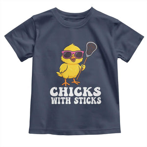 Funny Lax Girl Toddler T Shirt Chicks With Sticks Lacrosse Shooter TS11 Navy Print Your Wear