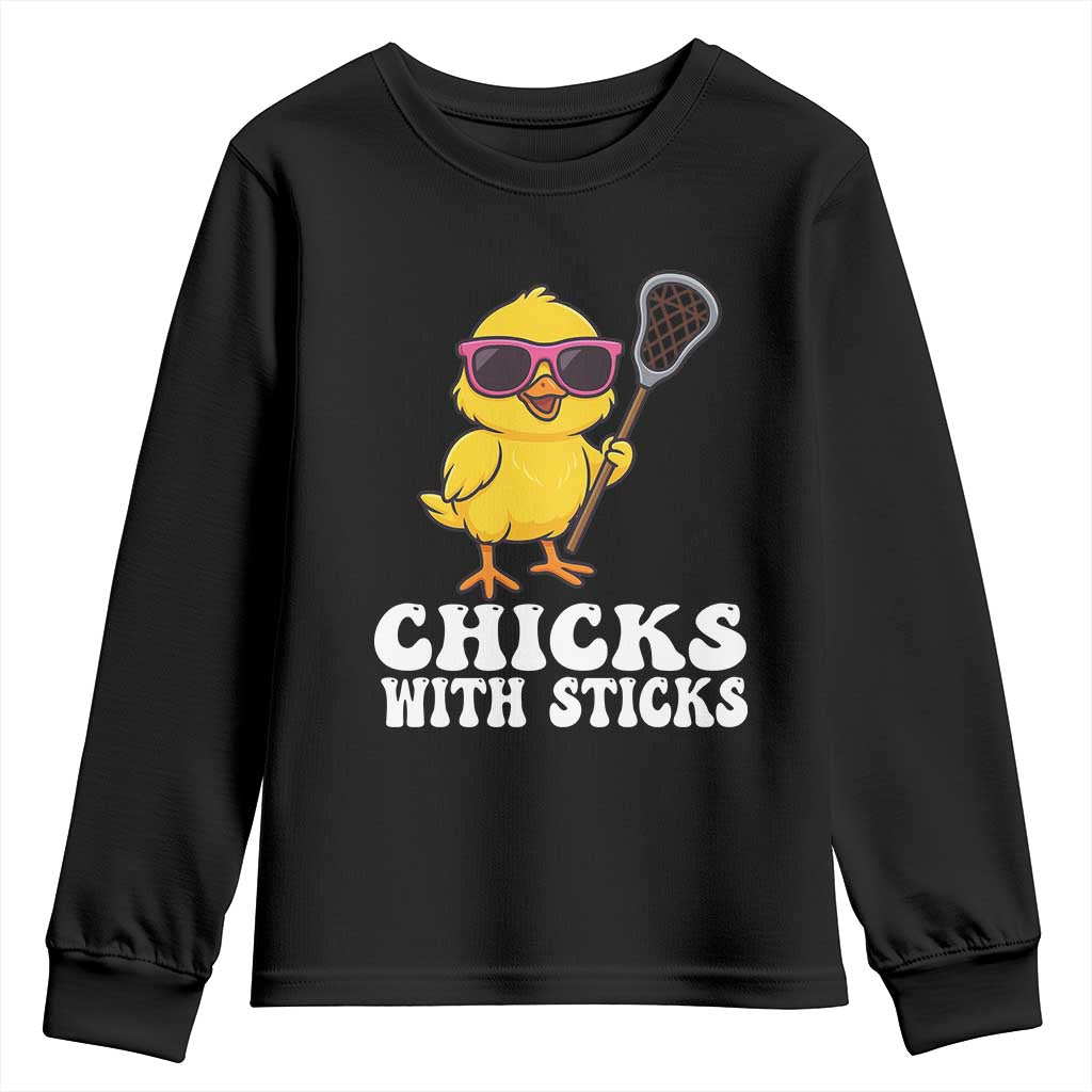 Funny Lax Girl Youth Sweatshirt Chicks With Sticks Lacrosse Shooter TS11 Black Print Your Wear