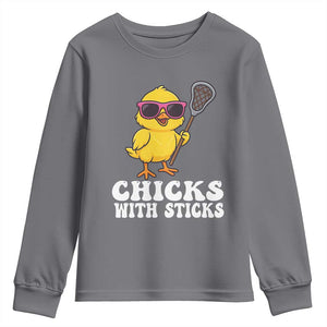 Funny Lax Girl Youth Sweatshirt Chicks With Sticks Lacrosse Shooter TS11 Charcoal Print Your Wear