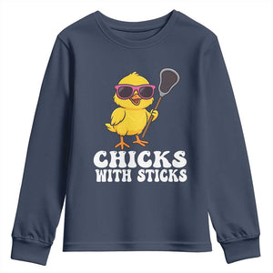 Funny Lax Girl Youth Sweatshirt Chicks With Sticks Lacrosse Shooter TS11 Navy Print Your Wear