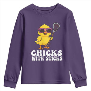 Funny Lax Girl Youth Sweatshirt Chicks With Sticks Lacrosse Shooter TS11 Purple Print Your Wear