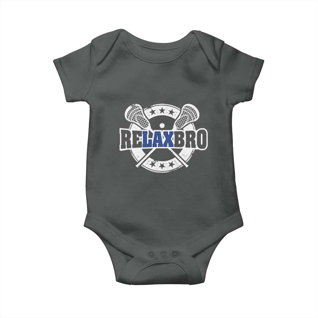 Funny Lax Lover Relax Bro Baby Onesie Lacrosse Joke TS11 Dark Heather Print Your Wear