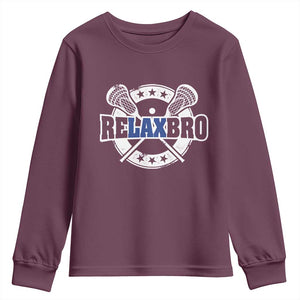 Funny Lax Lover Relax Bro Youth Sweatshirt Lacrosse Joke TS11 Maroon Print Your Wear