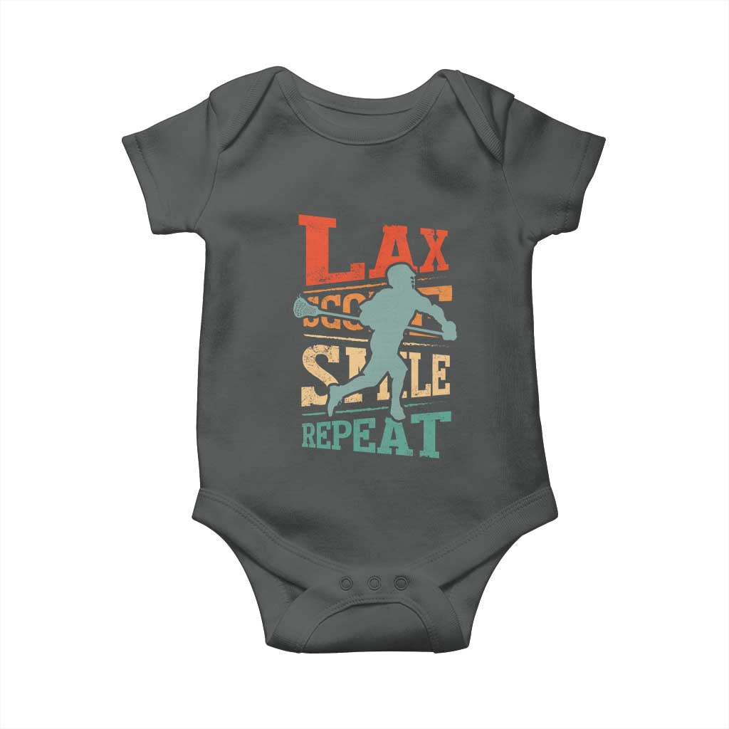 Funny Lax Score Smile Repeat Baby Onesie Lax Lacrosse Lover TS11 Dark Heather Print Your Wear