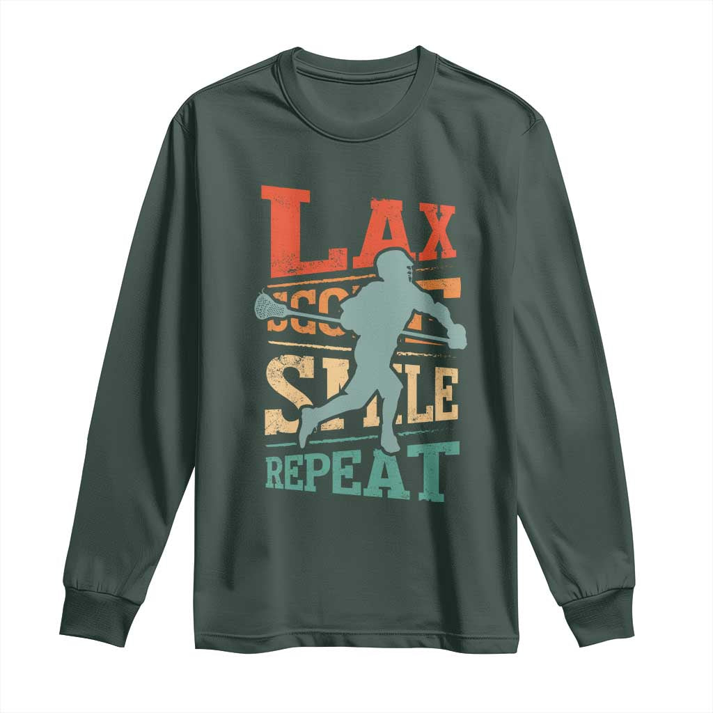 Funny Lax Score Smile Repeat Long Sleeve Shirt Lax Lacrosse Lover TS11 Dark Forest Green Print Your Wear