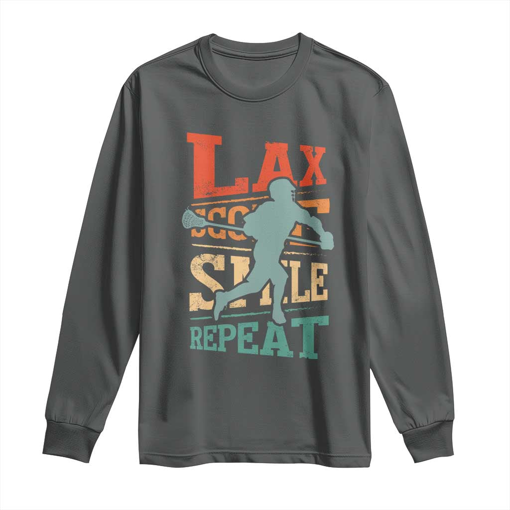 Funny Lax Score Smile Repeat Long Sleeve Shirt Lax Lacrosse Lover TS11 Dark Heather Print Your Wear