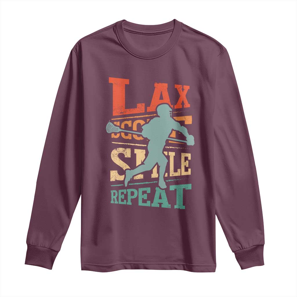 Funny Lax Score Smile Repeat Long Sleeve Shirt Lax Lacrosse Lover TS11 Maroon Print Your Wear