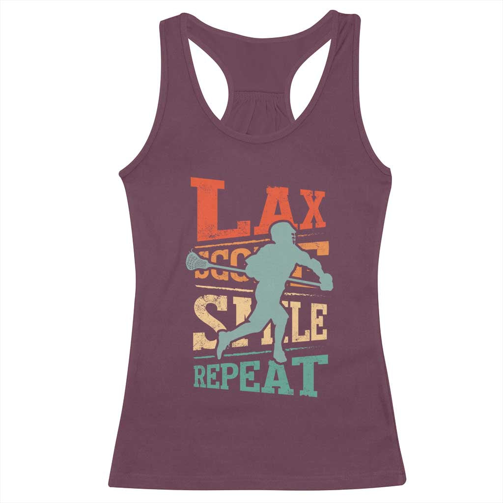 Funny Lax Score Smile Repeat Racerback Tank Top Lax Lacrosse Lover TS11 Maroon Print Your Wear