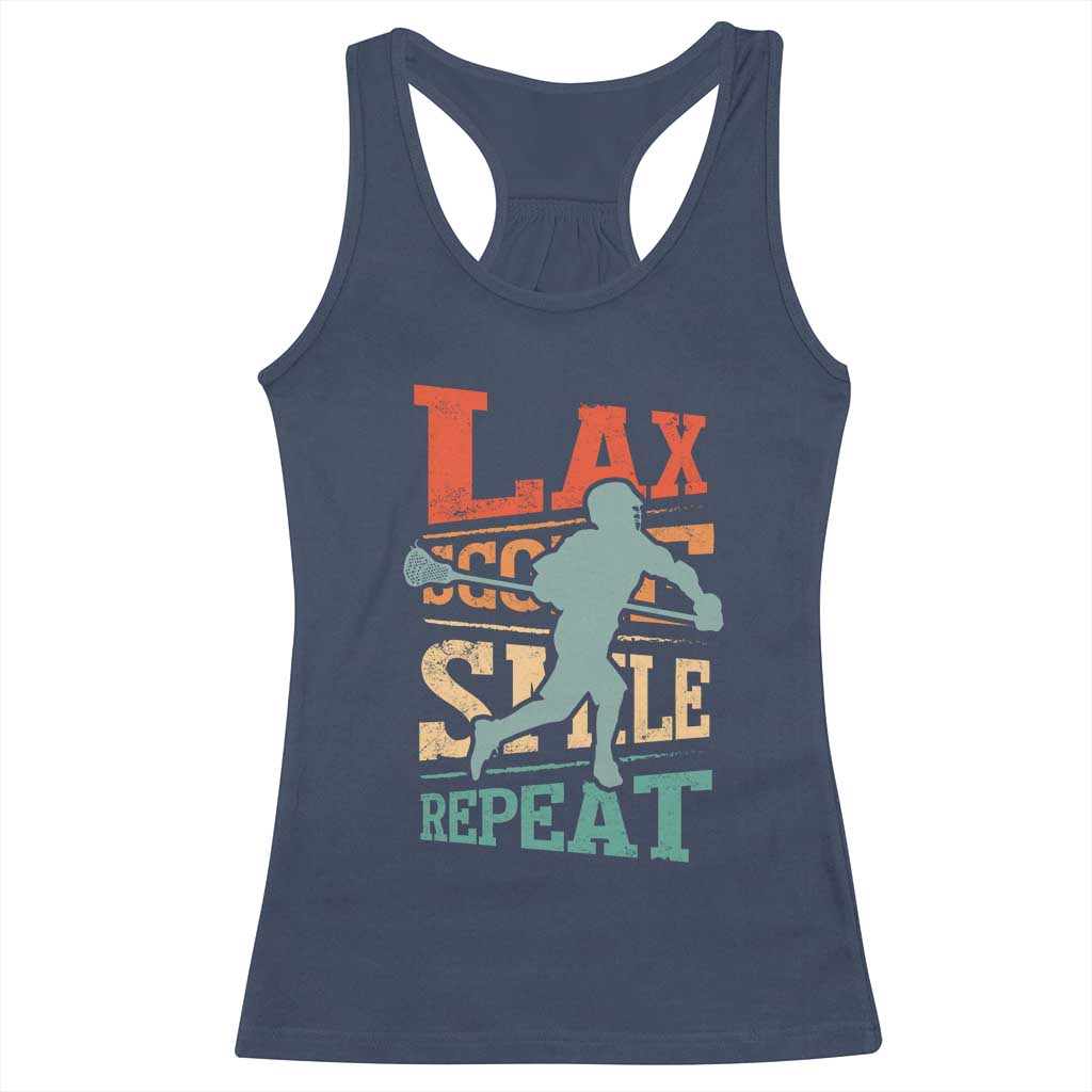 Funny Lax Score Smile Repeat Racerback Tank Top Lax Lacrosse Lover TS11 Navy Print Your Wear