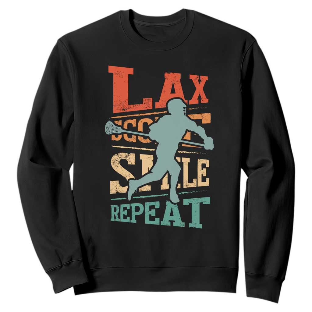 Funny Lax Score Smile Repeat Sweatshirt Lax Lacrosse Lover TS11 Black Print Your Wear