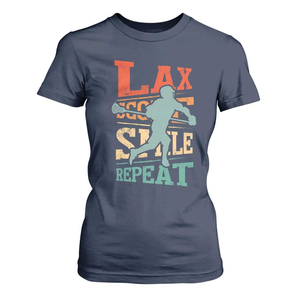 Funny Lax Score Smile Repeat T Shirt For Women Lax Lacrosse Lover TS11 Navy Print Your Wear