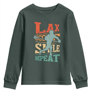 Funny Lax Score Smile Repeat Youth Sweatshirt Lax Lacrosse Lover TS11 Dark Forest Green Print Your Wear