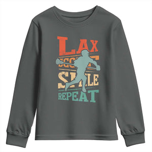 Funny Lax Score Smile Repeat Youth Sweatshirt Lax Lacrosse Lover TS11 Dark Heather Print Your Wear