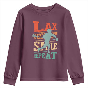 Funny Lax Score Smile Repeat Youth Sweatshirt Lax Lacrosse Lover TS11 Maroon Print Your Wear