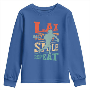 Funny Lax Score Smile Repeat Youth Sweatshirt Lax Lacrosse Lover TS11 Royal Blue Print Your Wear