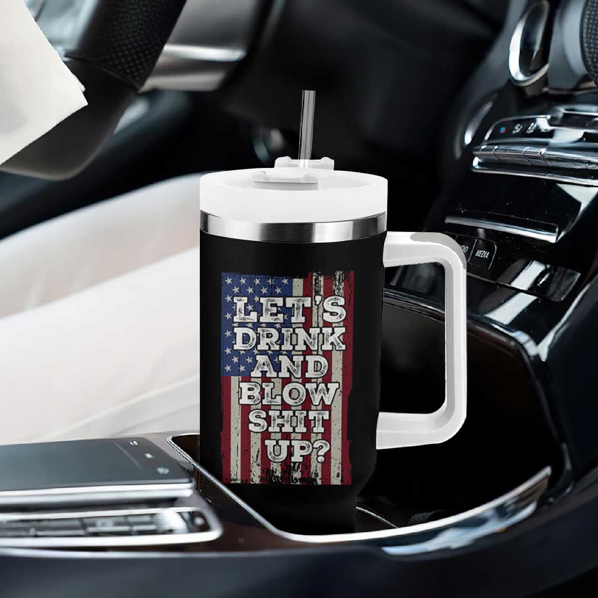 Funny Lets Drink And Blow Shit Up 4th Of July Beer Drinking Tumbler With Handle American Flag TS11 Print Your Wear