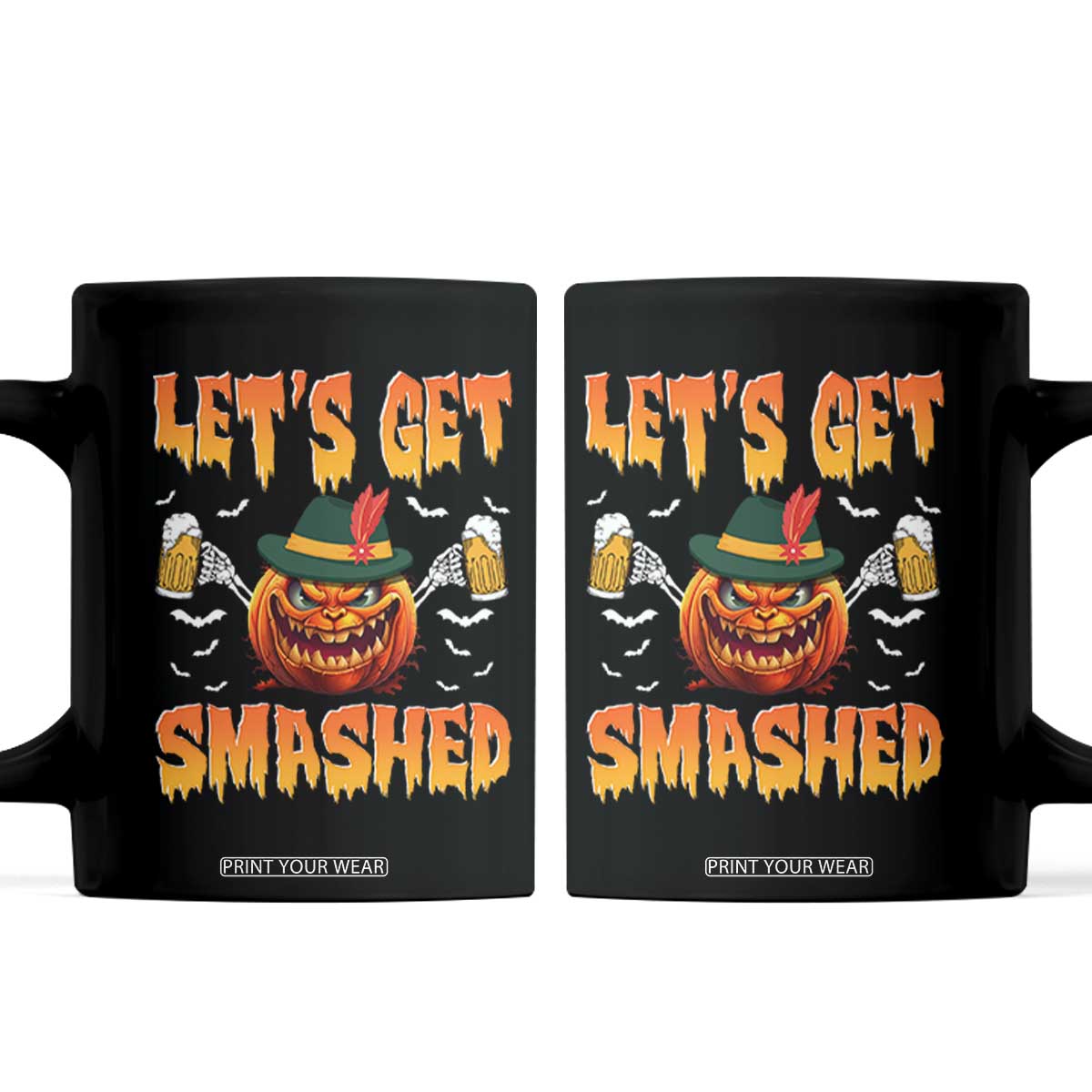 Funny Let's Get Smashed Coffee Mug Oktoberfest Pumpkin Beer Tyrolean Hat TS11 Black Print Your Wear