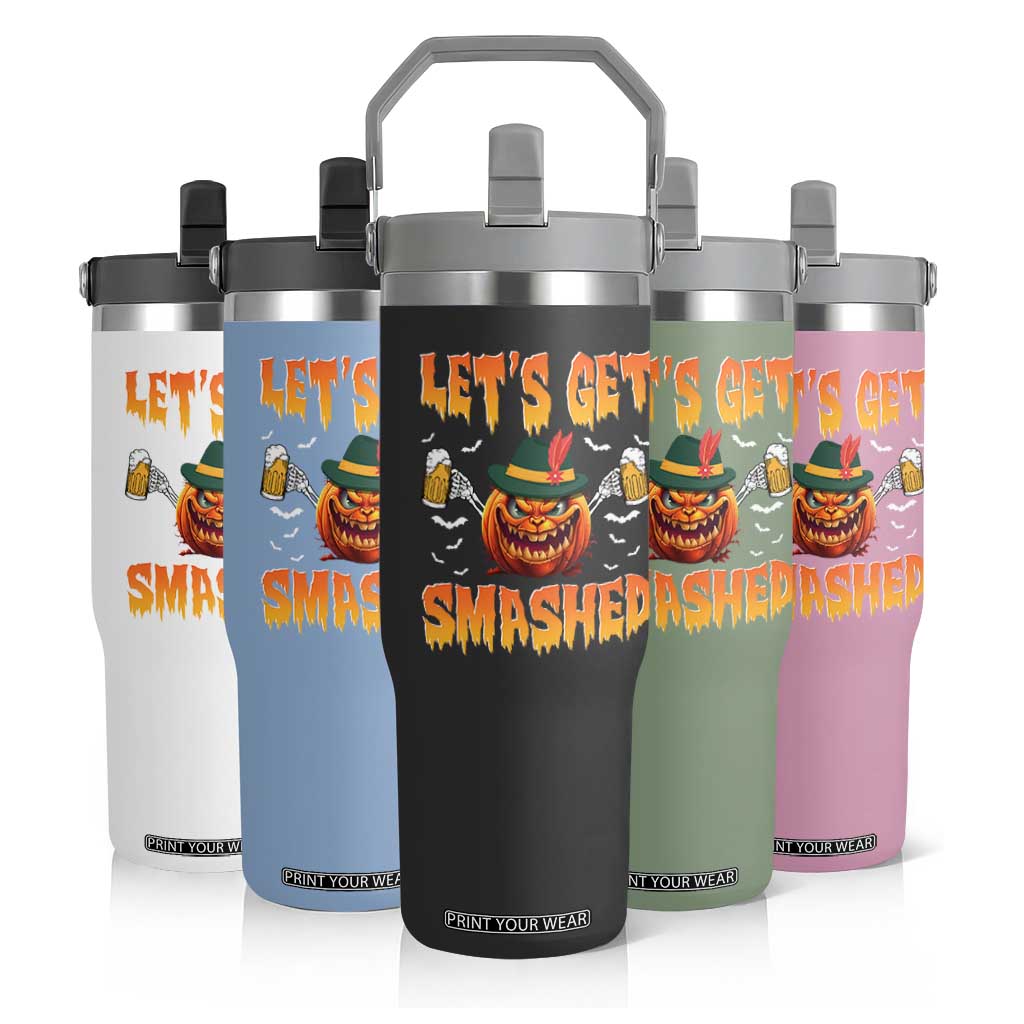 Funny Let's Get Smashed Flip Straw Tumbler Oktoberfest Pumpkin Beer Tyrolean Hat TS11 Print Your Wear