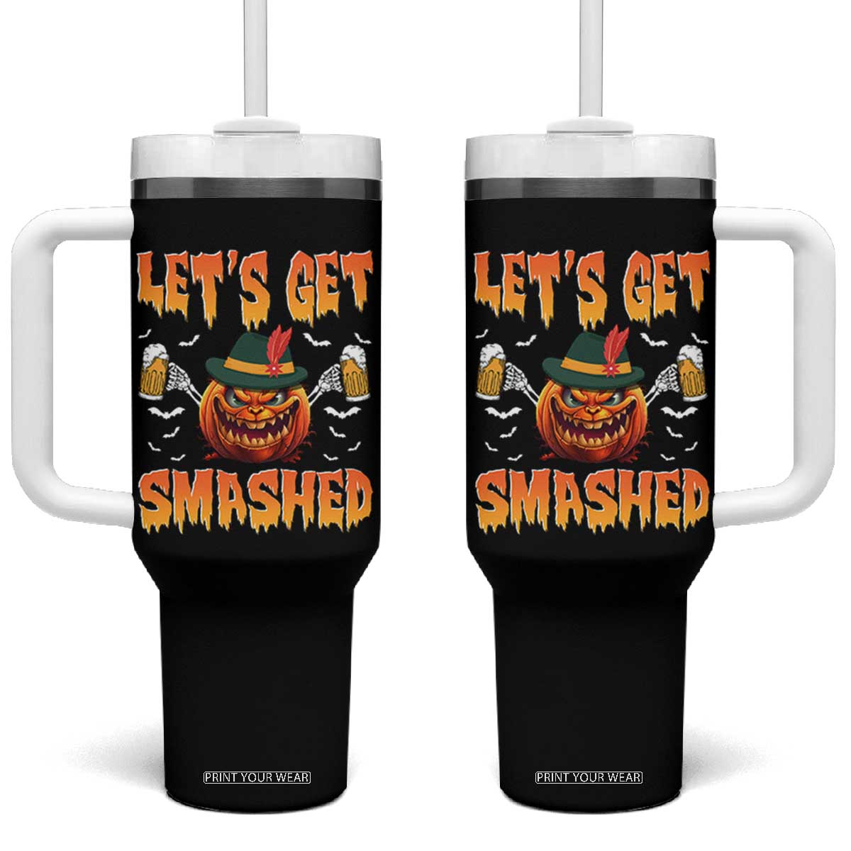 Funny Let's Get Smashed Tumbler With Handle Oktoberfest Pumpkin Beer Tyrolean Hat TS11 One Size: 40 oz Black Print Your Wear