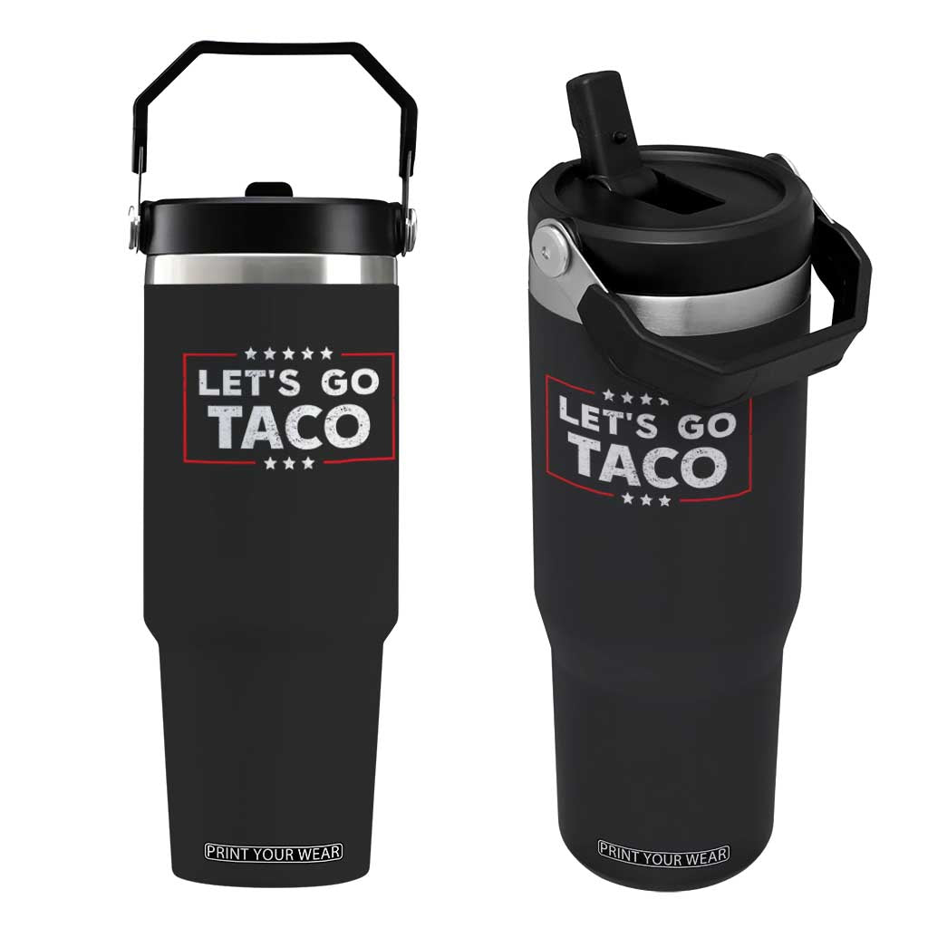 Funny Let's Go Taco Flip Straw Tumbler Vintage Star Stripes TS11 One Size: 30 oz Black Print Your Wear
