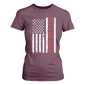Funny Let's Go Taco T Shirt For Women Stars and Stripes Political Satire TS02 Maroon Print Your Wear