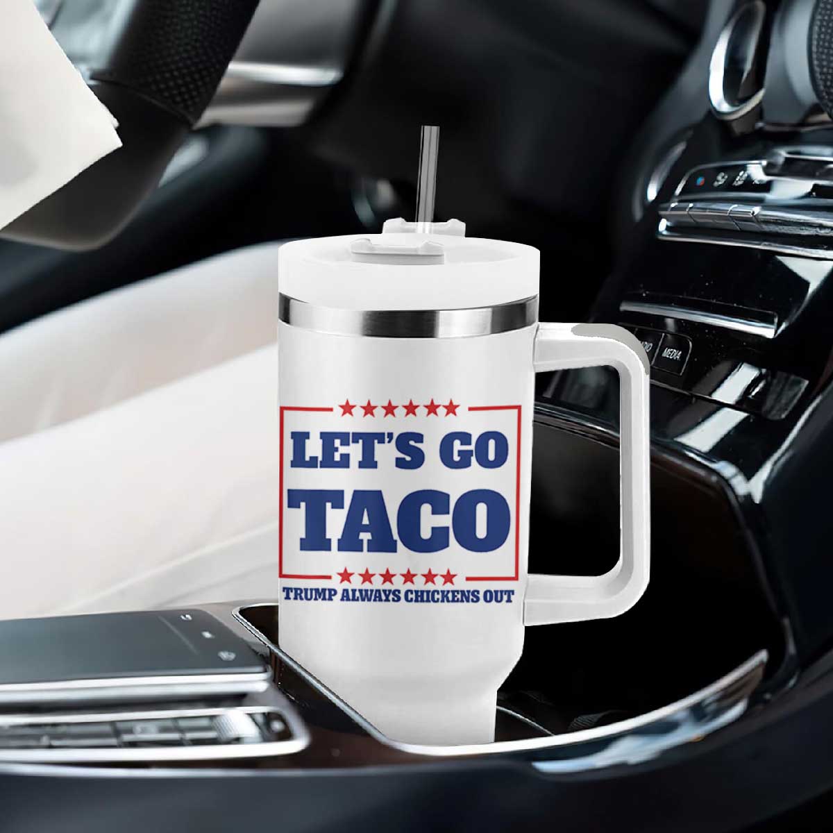 Funny Let's Go Taco Tumbler With Handle Tacos for President Humor TS02 Print Your Wear
