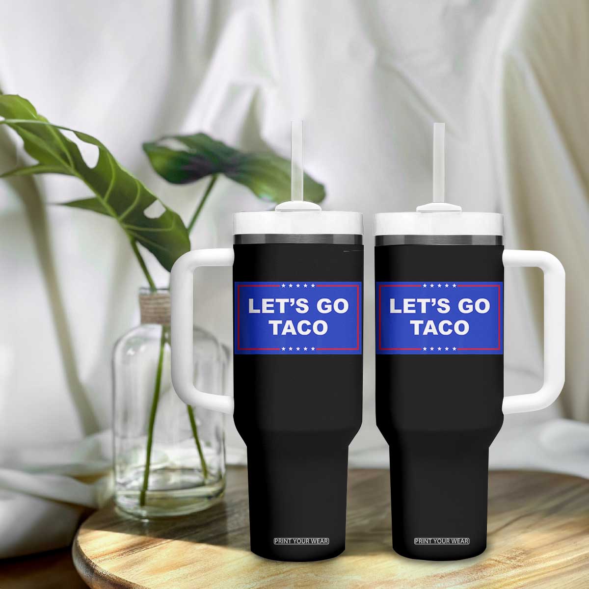 Funny Let's Go Taco Tumbler With Handle Trump Always Chickens Out Tacos Humor TS02 Print Your Wear