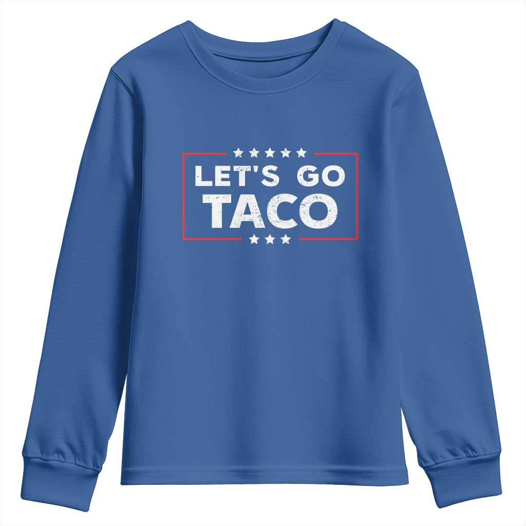 Funny Let's Go Taco Youth Sweatshirt Vintage Star Stripes TS11 Royal Blue Print Your Wear