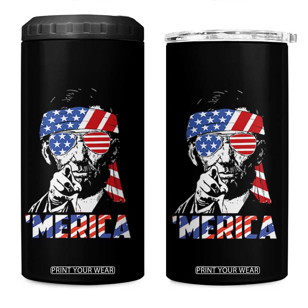 Funny Lincoln 4th Of July Merica 4 in 1 Can Cooler Tumbler Abe American Flag TS10 One Size: 16 oz Black Print Your Wear