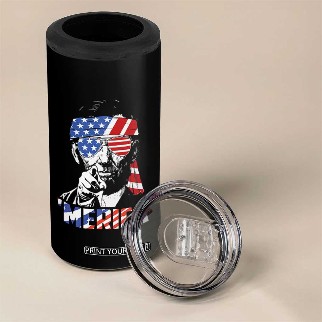 Funny Lincoln 4th Of July Merica 4 in 1 Can Cooler Tumbler Abe American Flag TS10 Print Your Wear