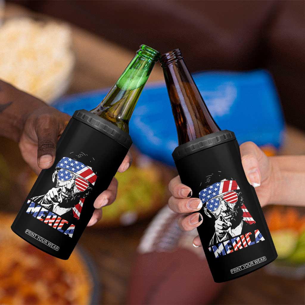 Funny Lincoln 4th Of July Merica 4 in 1 Can Cooler Tumbler Abe American Flag TS10 Print Your Wear