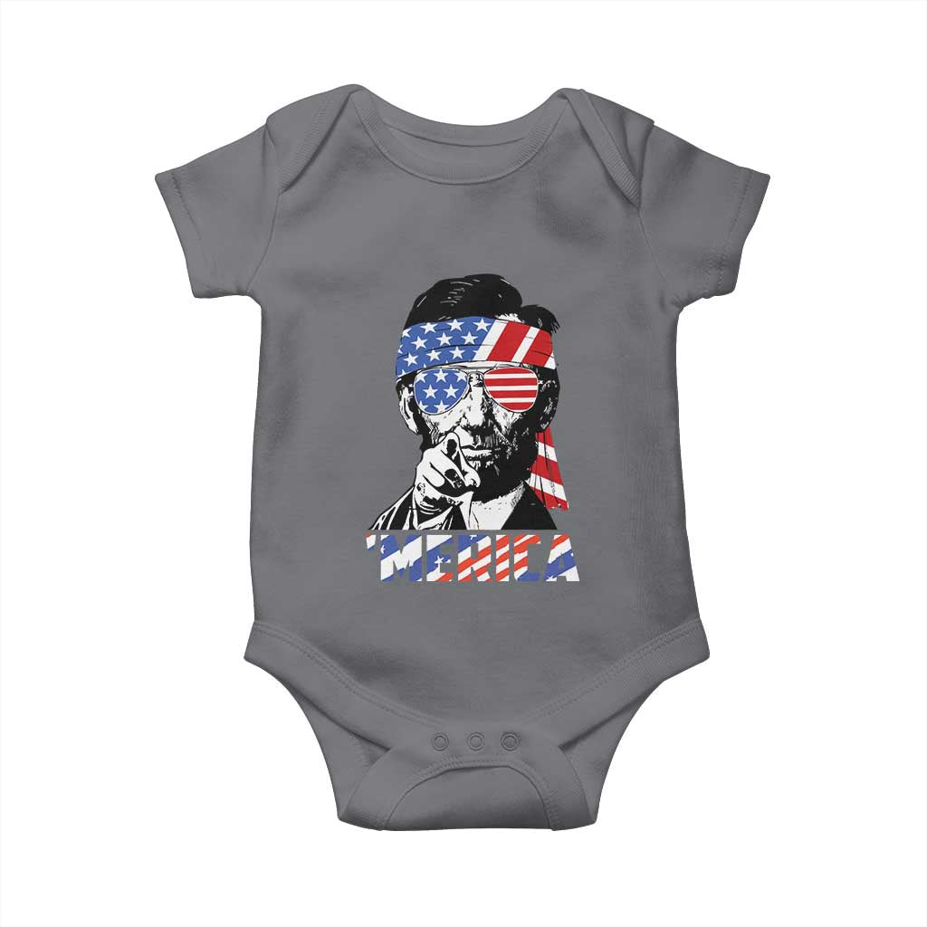Funny Lincoln 4th Of July Merica Baby Onesie Abe American Flag TS10 Charcoal Print Your Wear