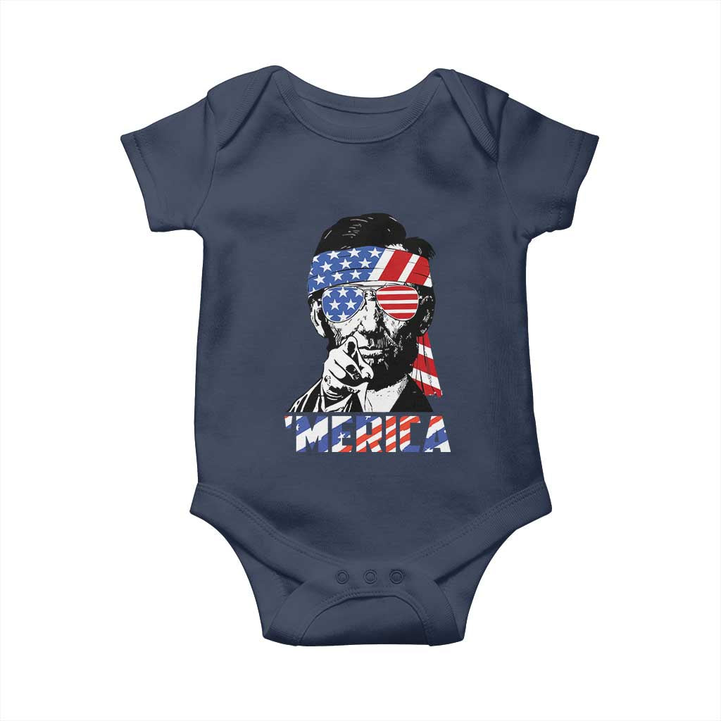 Funny Lincoln 4th Of July Merica Baby Onesie Abe American Flag TS10 Navy Print Your Wear
