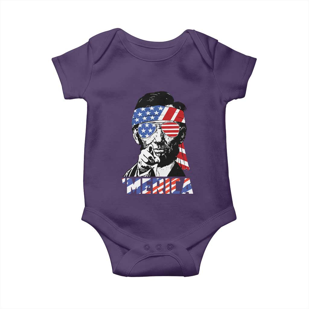 Funny Lincoln 4th Of July Merica Baby Onesie Abe American Flag TS10 Purple Print Your Wear