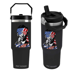 Funny Lincoln 4th Of July Merica Flip Straw Tumbler Abe American Flag TS10 One Size: 30 oz Black Print Your Wear