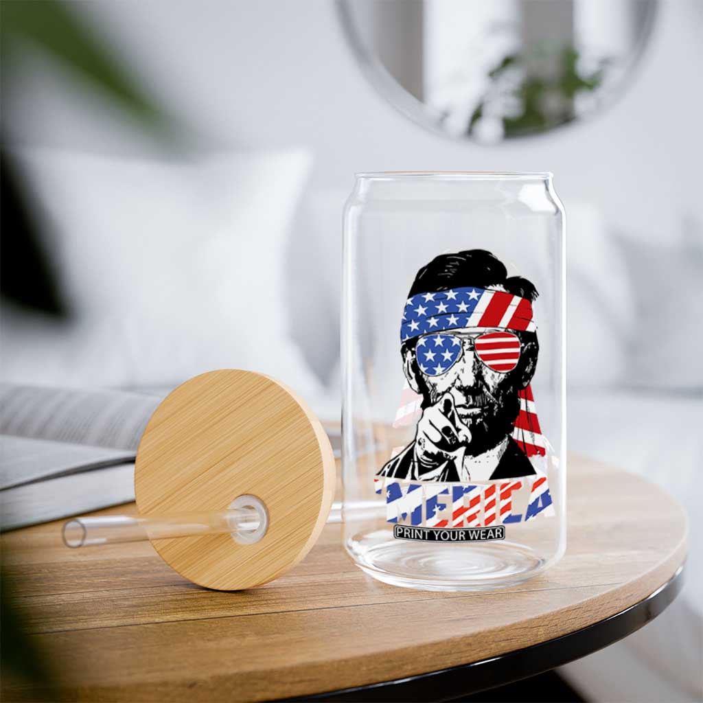 Funny Lincoln 4th Of July Merica Glass Can Abe American Flag TS10 Print Your Wear