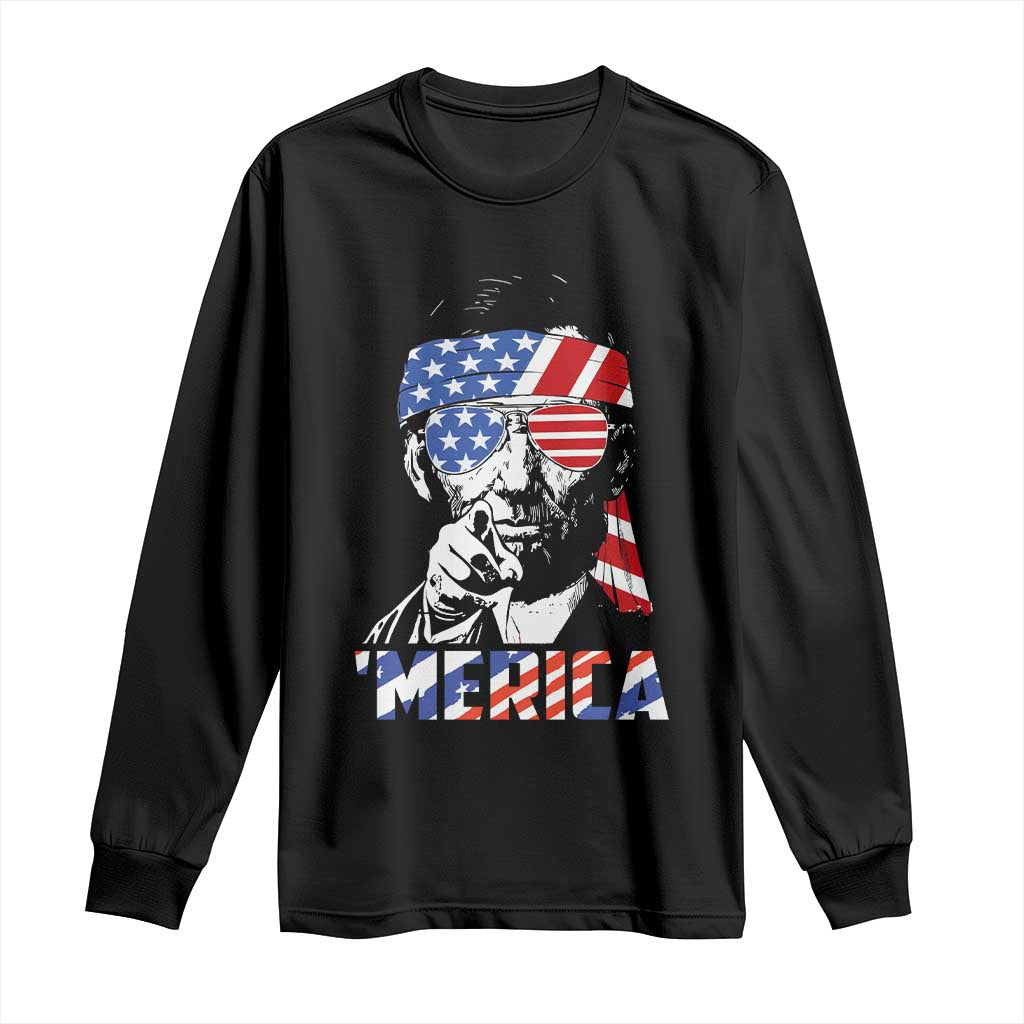 Funny Lincoln 4th Of July Merica Long Sleeve Shirt Abe American Flag TS10 Black Print Your Wear